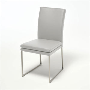 light grey leather dining chair with metal base