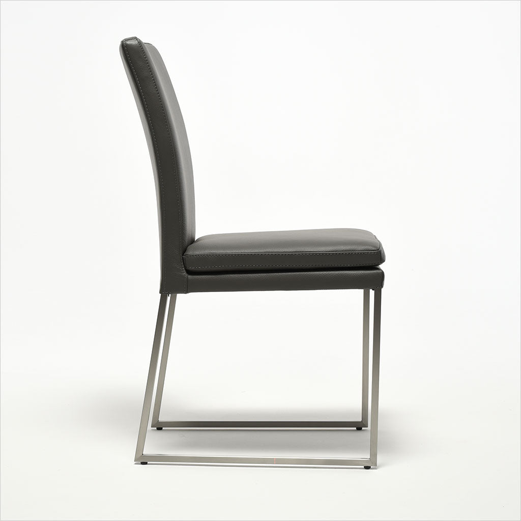 grey leather dining chair with metal base