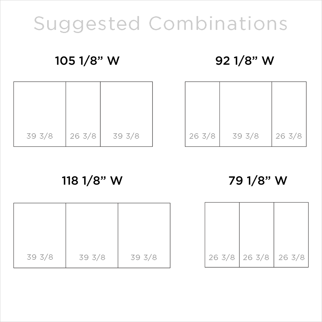 schematic of various bookcase combinations