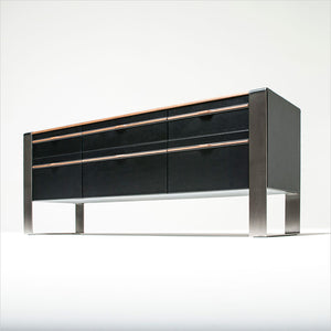 credenza in walnut and black leather