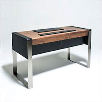 walnut and black leather desk