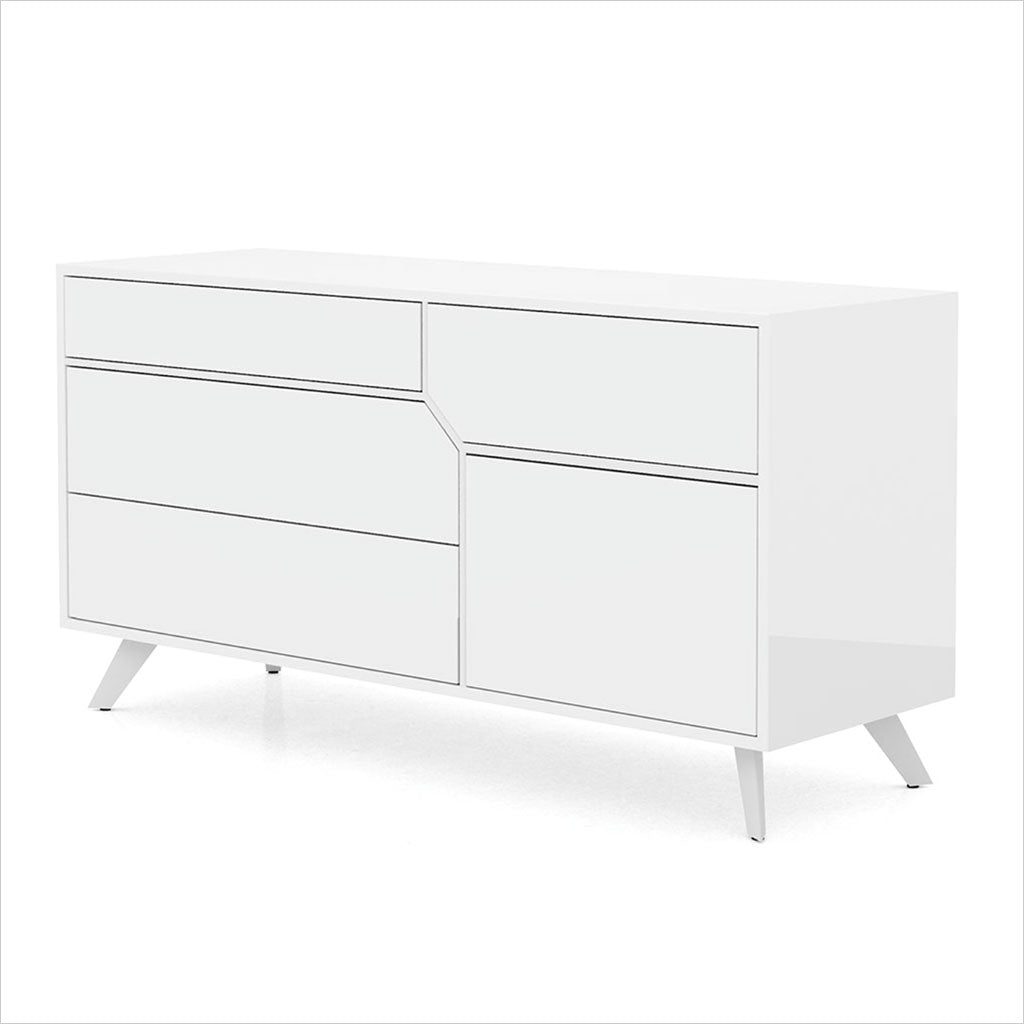 white dresser with angled drawers