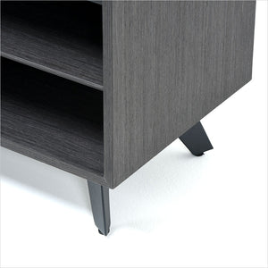 grey oak tv stand with angled drawer and cabinet