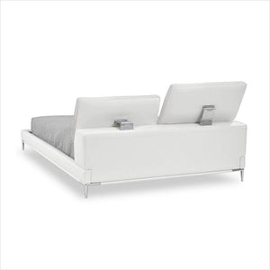 white leather platform bed