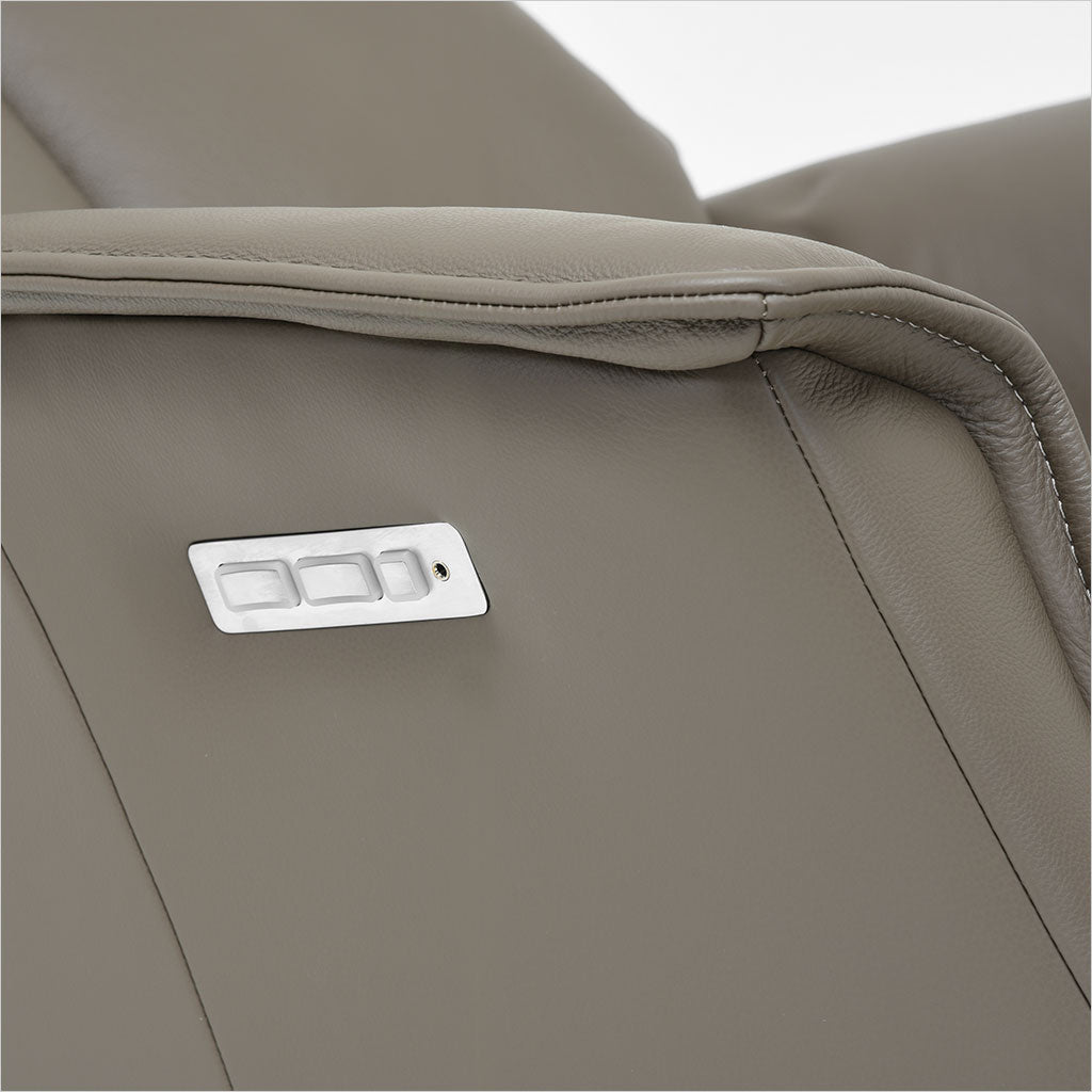 brown leather recliner with charcoal wood base