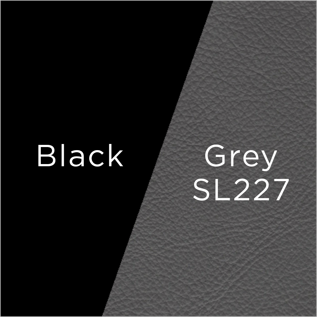 black metal and grey leather swatch