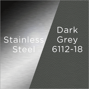 stainless steel and dark grey leather swatch