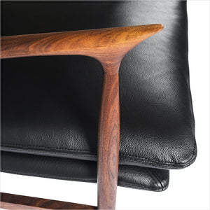 walnut accent chair with leather seat and back