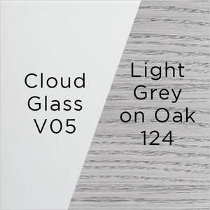 cloud glass and light grey oak wood swatch