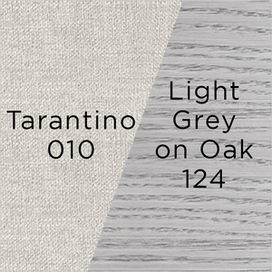 tarantino fabric and light grey oak wood swatch