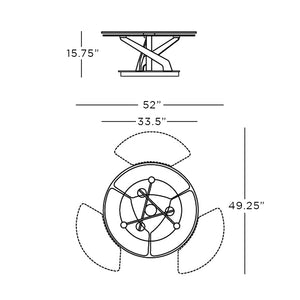 schematic of round coffee table with synchronized swivel tops