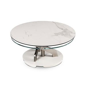 round coffee table with synchronized swivel tops