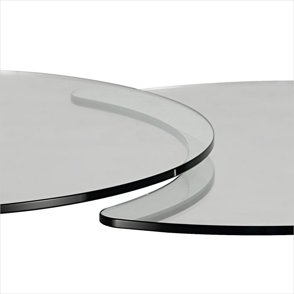 coffee table with 2 round, synchronized swivel glass tops