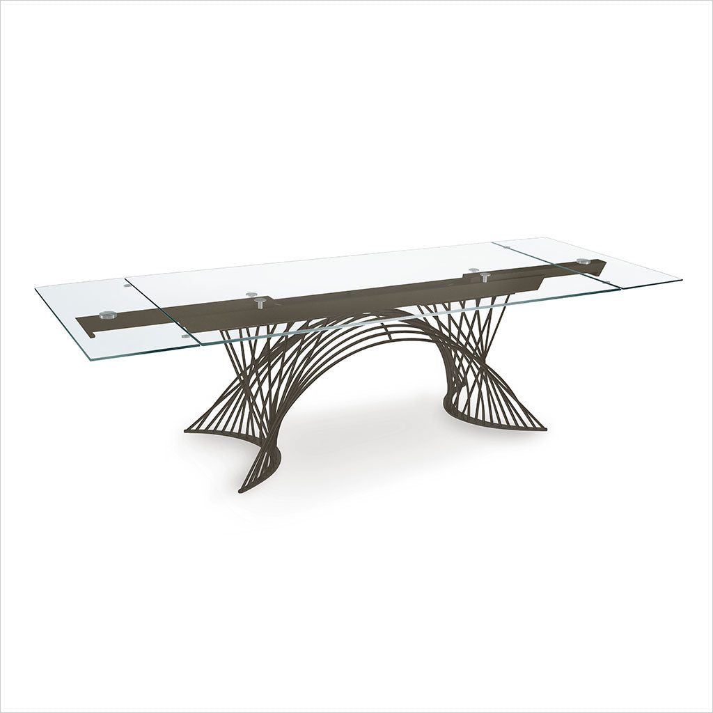 dining table with expandable glass top