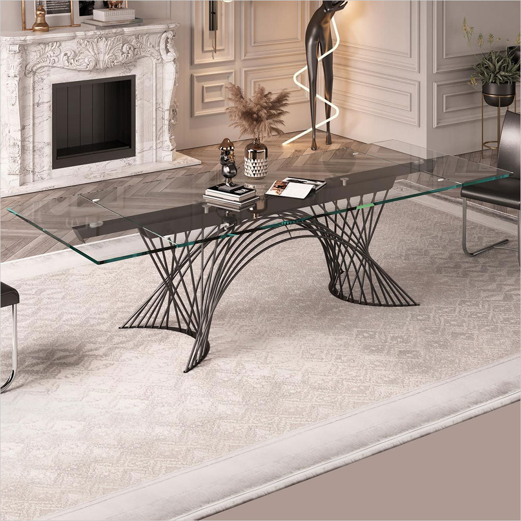 dining table with expandable glass top