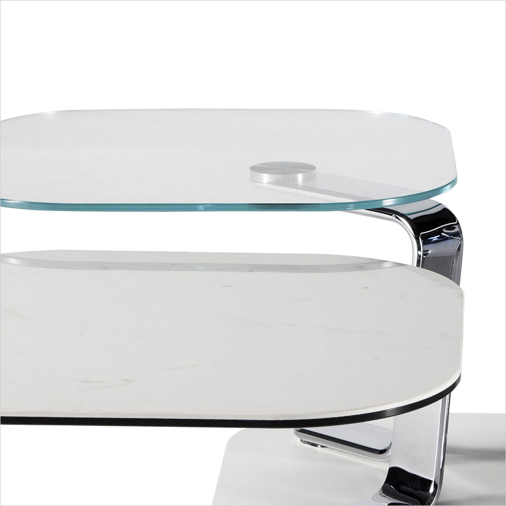 coffee table with 4 square, synchronized swivel tops