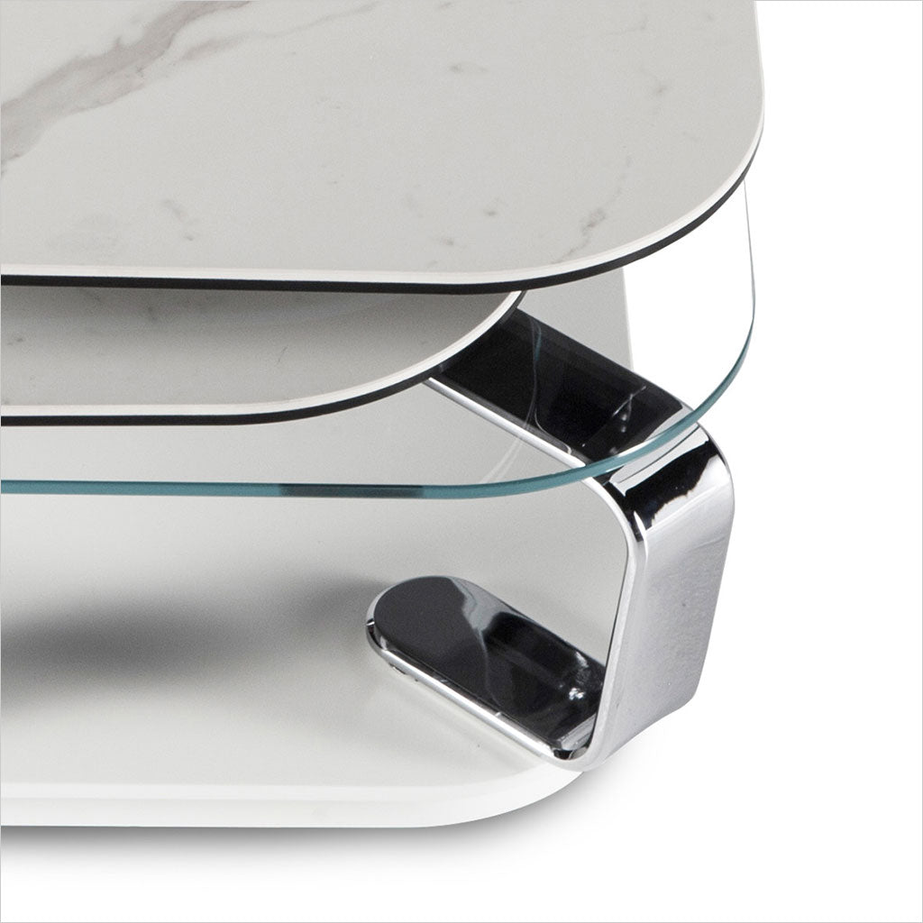 coffee table with 4 square, synchronized swivel tops