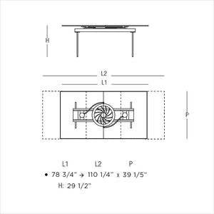 schematic of glass dining table with extension leaves