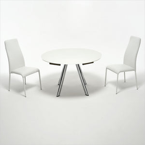 expandable, round glass top table with metal legs