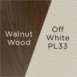off white leather and walnut wood swatch