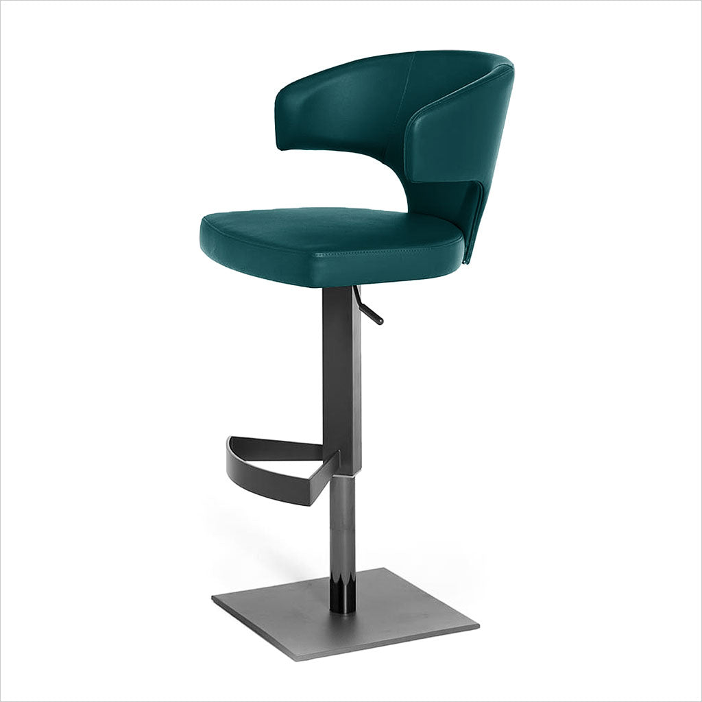 adjustable barstool with pedestal base and leather seating