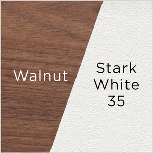 walnut wood and stark white eco-leather swatch