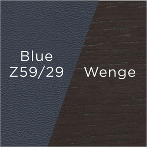 blue leather and wenge wood swatch