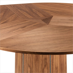 round dining table with extension leaves and pedestal base