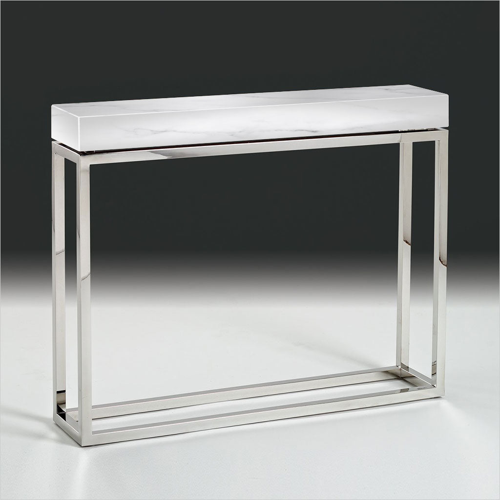 console table with marble top and metal base