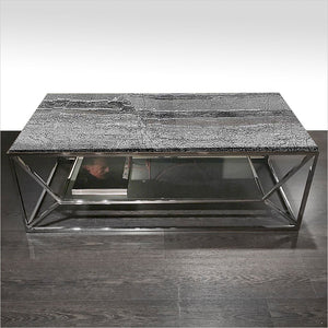 coffee table with stone top and metal base