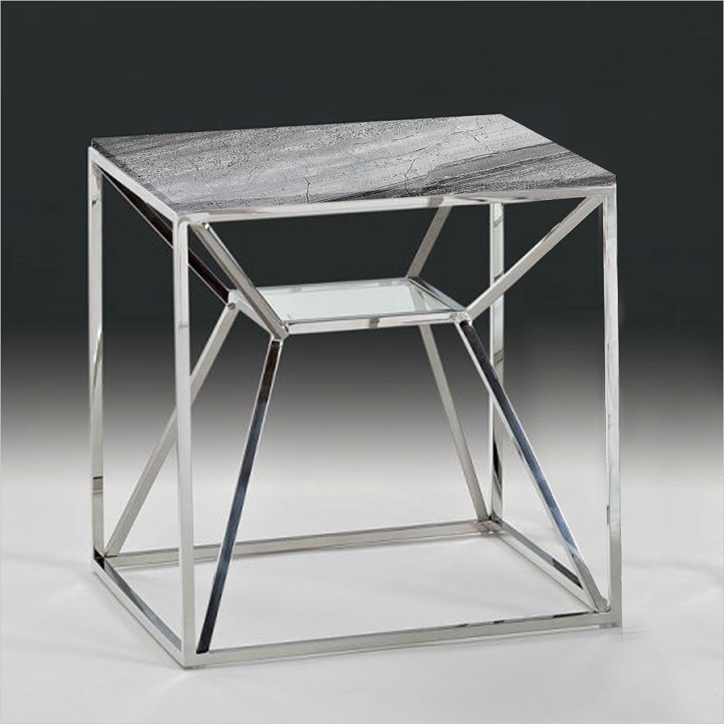 end table with stone top and metal frame