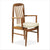 high back teak dining chair with light fabric seat