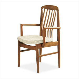 high back teak dining chair with light fabric seat