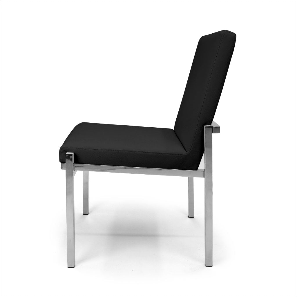 black leather dining chair with metal legs