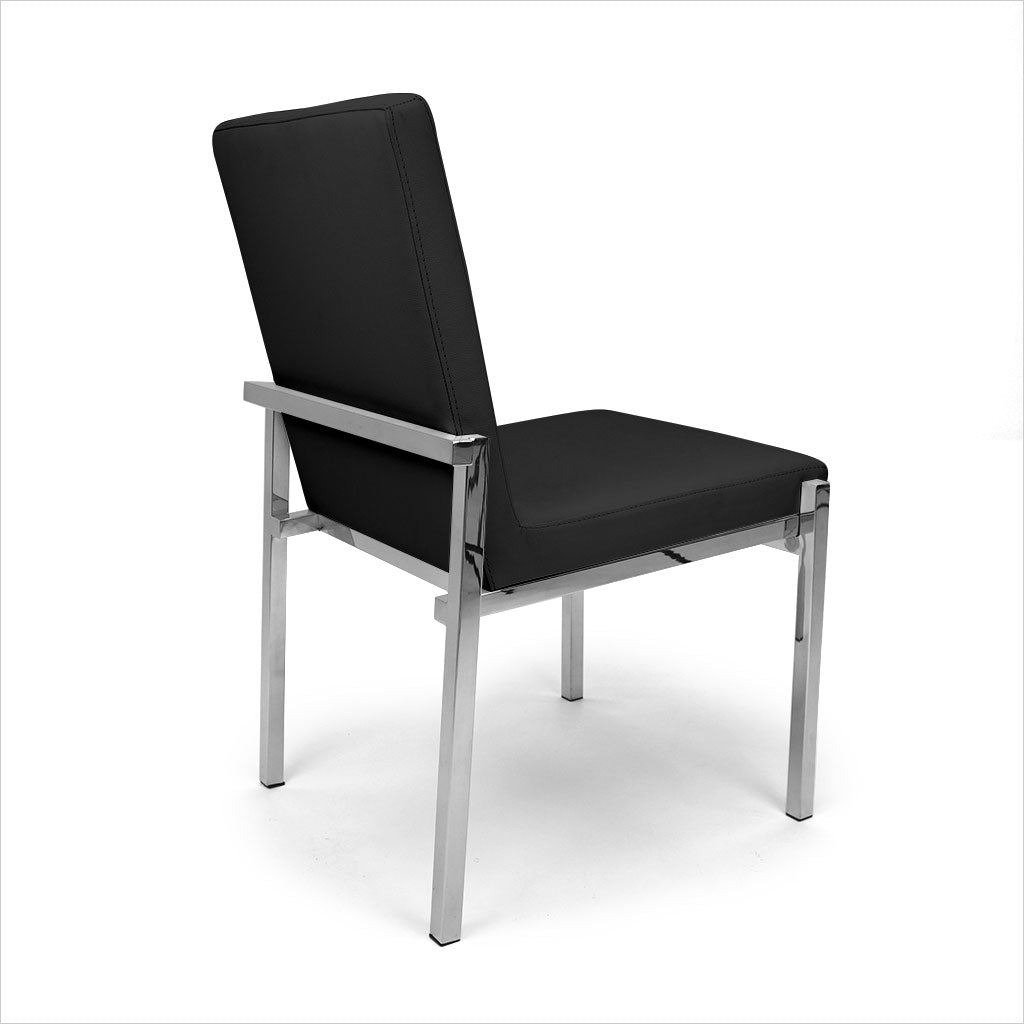 black leather dining chair with metal legs