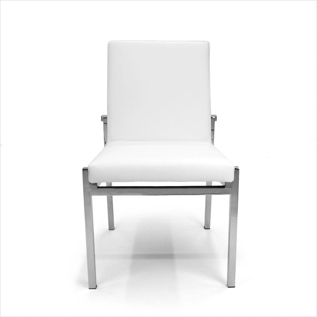 white leather dining chair with metal legs