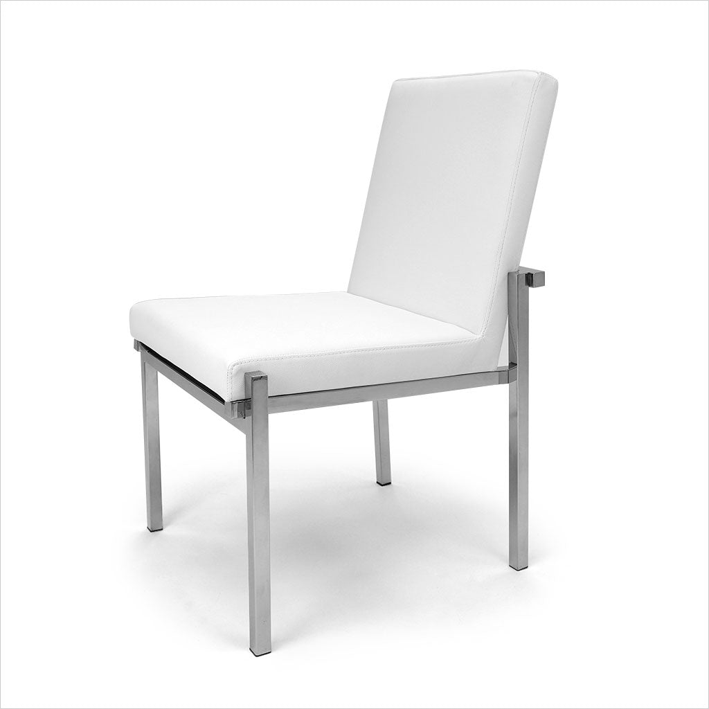 white leather dining chair with metal legs