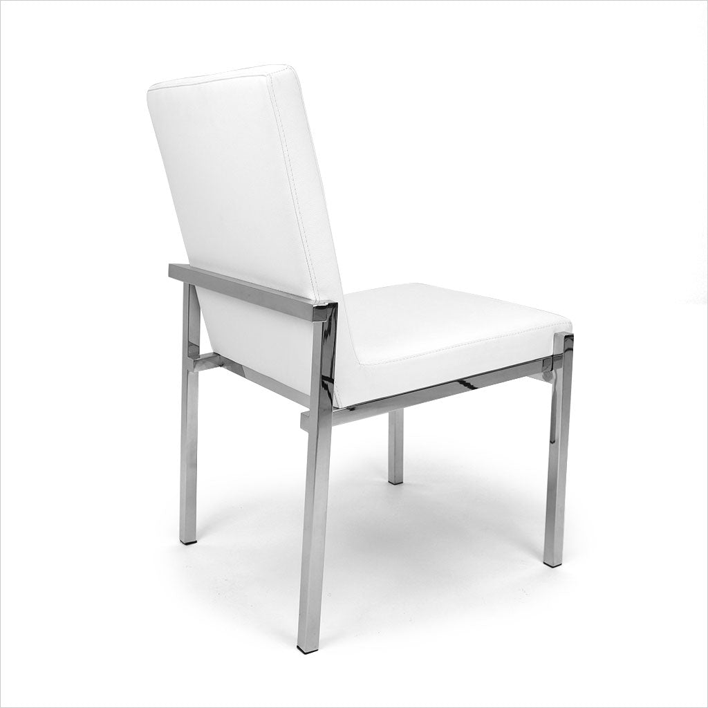 white leather dining chair with metal legs