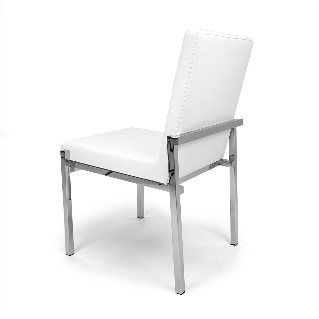 white leather dining chair with metal legs