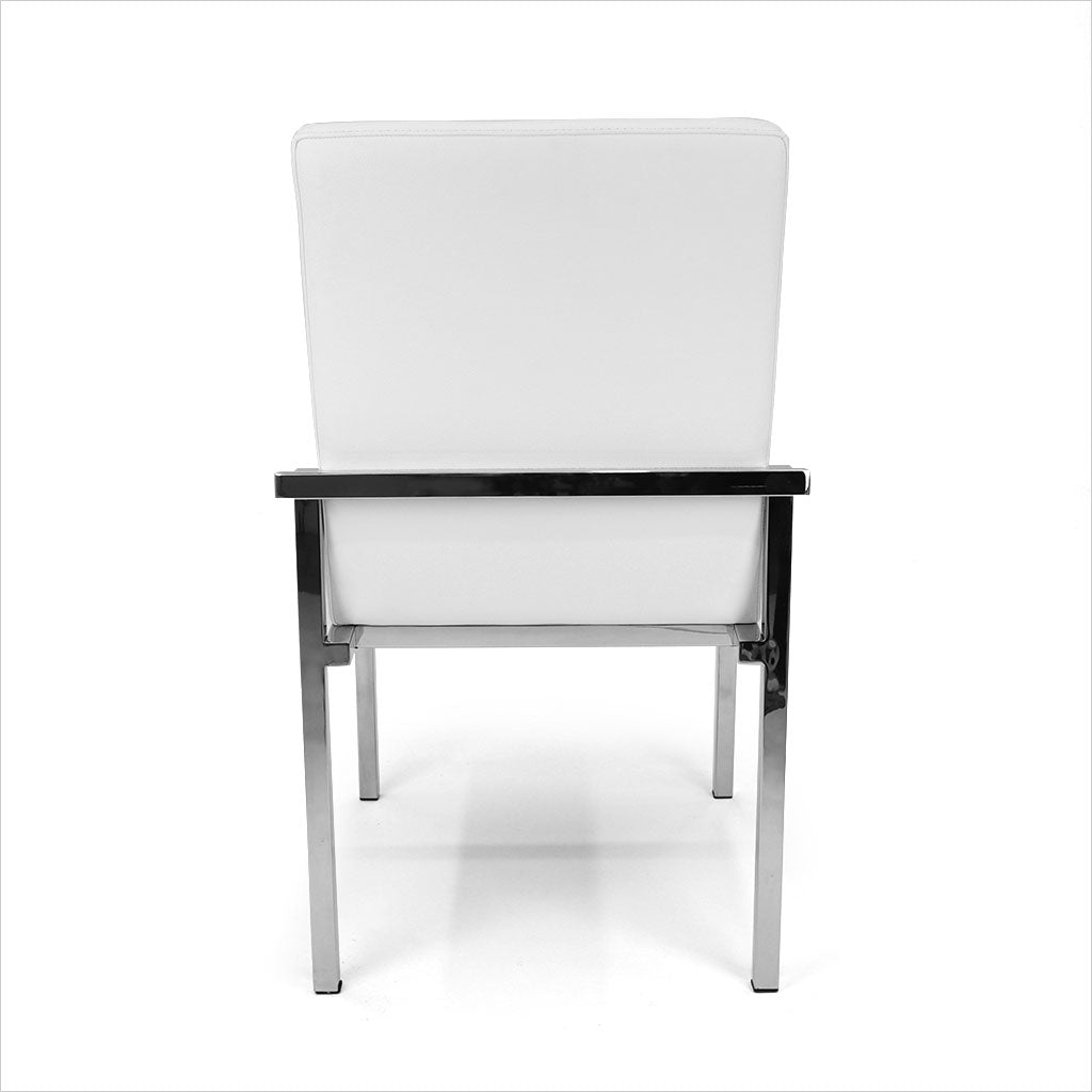 white leather dining chair with metal legs