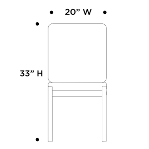 schematic of white leather dining chair with metal legs