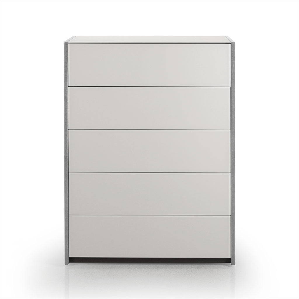 high chest in grey with glass front and top