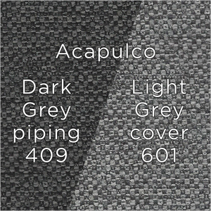 light grey fabric with dark grey piping swatch