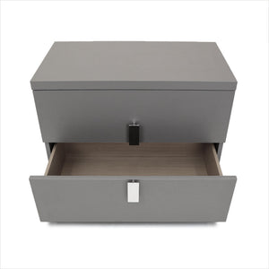 grey nightstand with 2 drawers