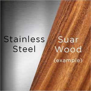 stainless steel and suar wood swatch