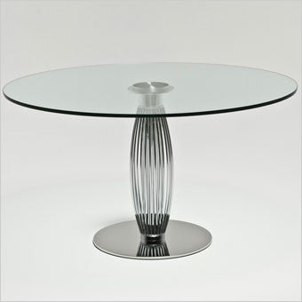 round dining table with chrome finished pedestal base