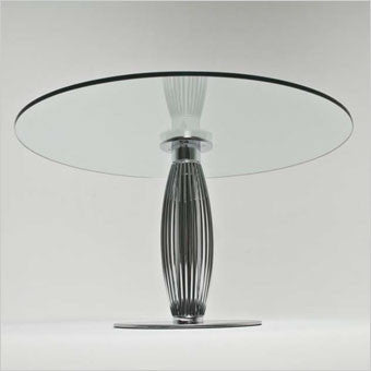 round dining table with chrome finished pedestal base