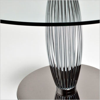 round dining table with chrome finished pedestal base