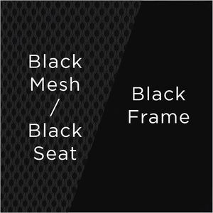 black mesh with black fabric seat on black frame swatch