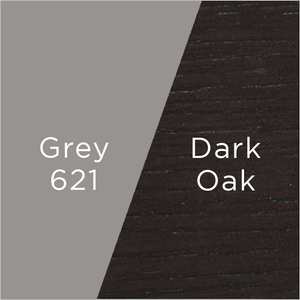 grey leather and dark oak wood swatch